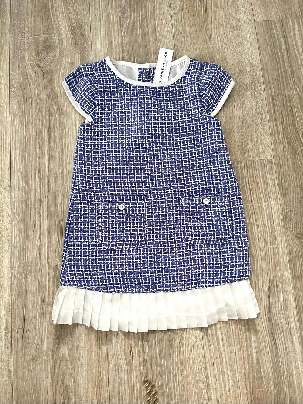 Janie and Jack Blue Tweed Pleated Hem Girls Dress Sz 5
